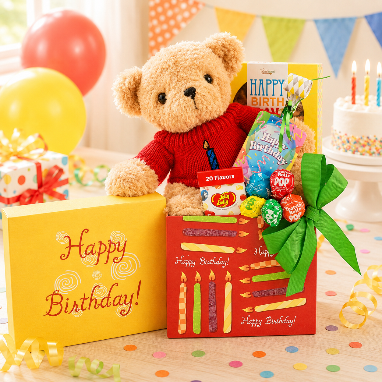Happy Birthday Celebrations Bear Gift Box - - Gift Baskets
