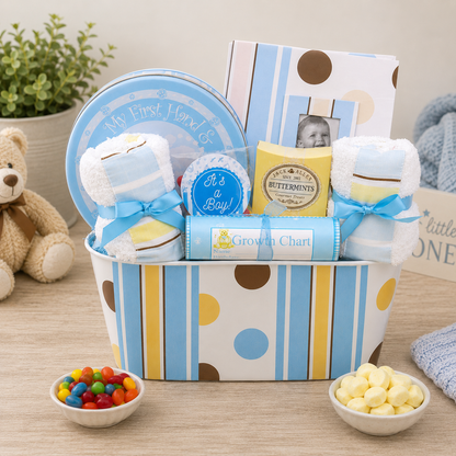 Welcome to the World Baby Boy Gift Basket - - Gift Baskets
