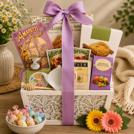 Garden of Indulgence Gourmet Gift Basket with Tea & Cookies - - Gift Baskets