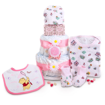 Sweet Baby Girl Diaper Cake Gift Baskeet - - Gift Baskets