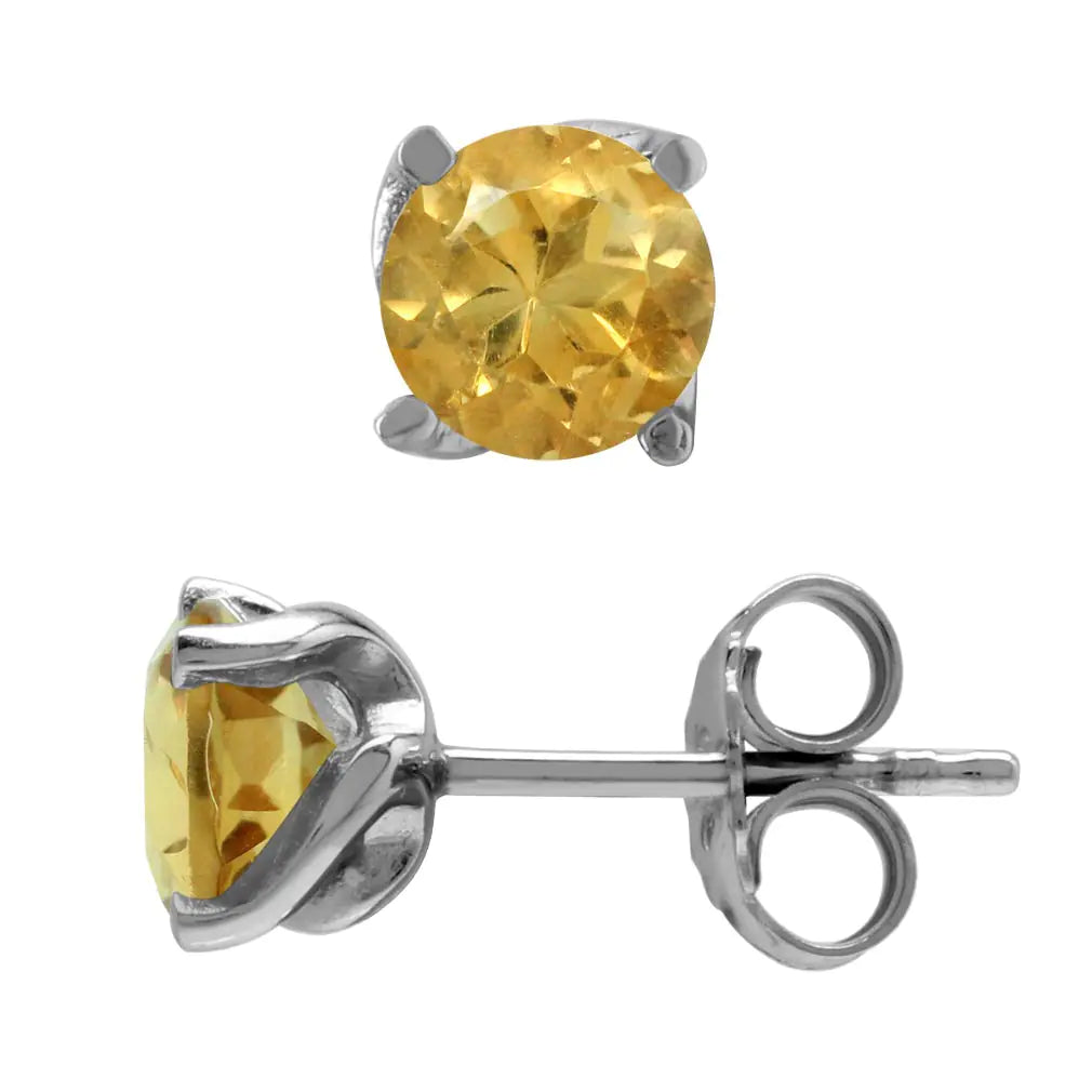 Silvershake 1.5 Ct 6MM Genuine Yellow Citrine Gemstone 925 Sterling Silver Stud Earrings Kia Day Design