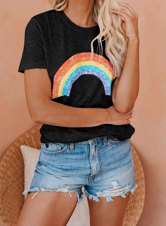 Summer Slim Fit Rainbow Pattern Women's Top - Kia Day Design