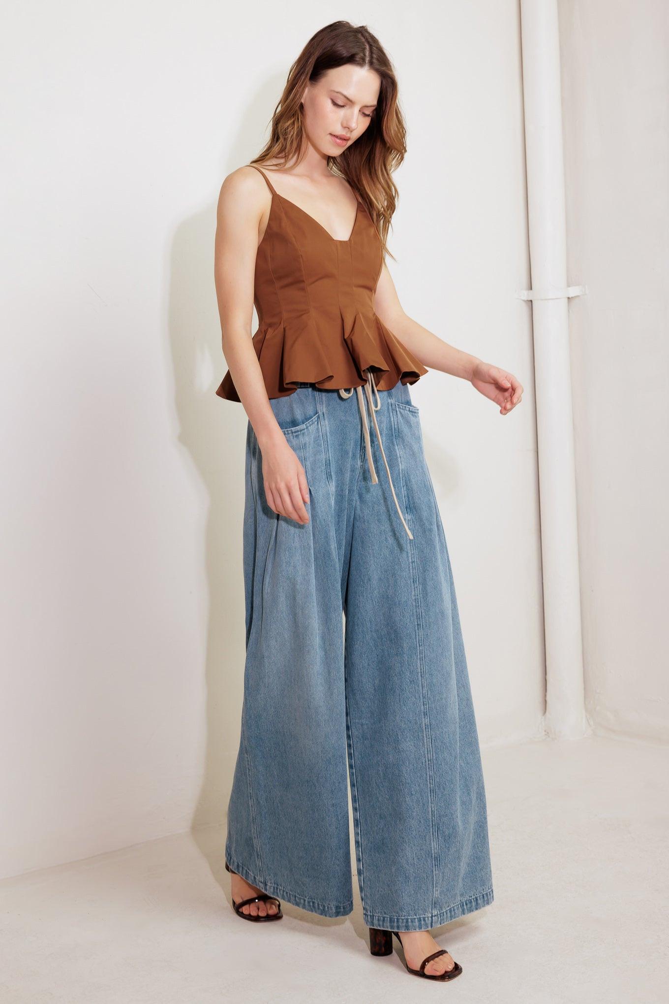 CALM & COLLECTED BLUE DENIM PANTS - - PANTS