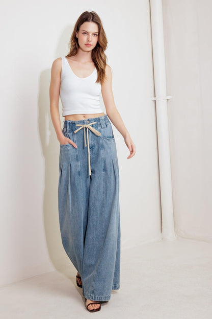 CALM & COLLECTED BLUE DENIM PANTS - - PANTS