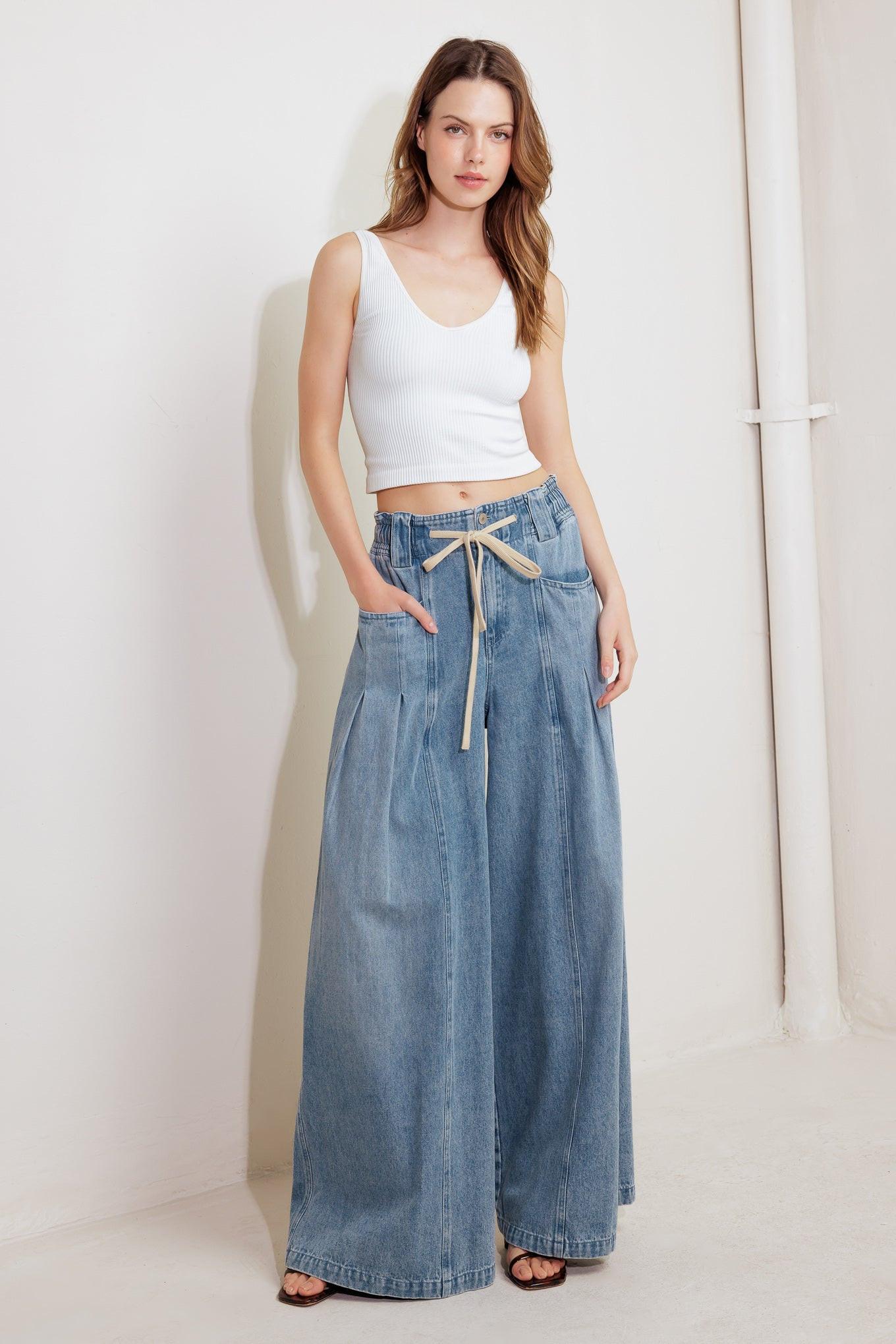 CALM & COLLECTED BLUE DENIM PANTS - - PANTS