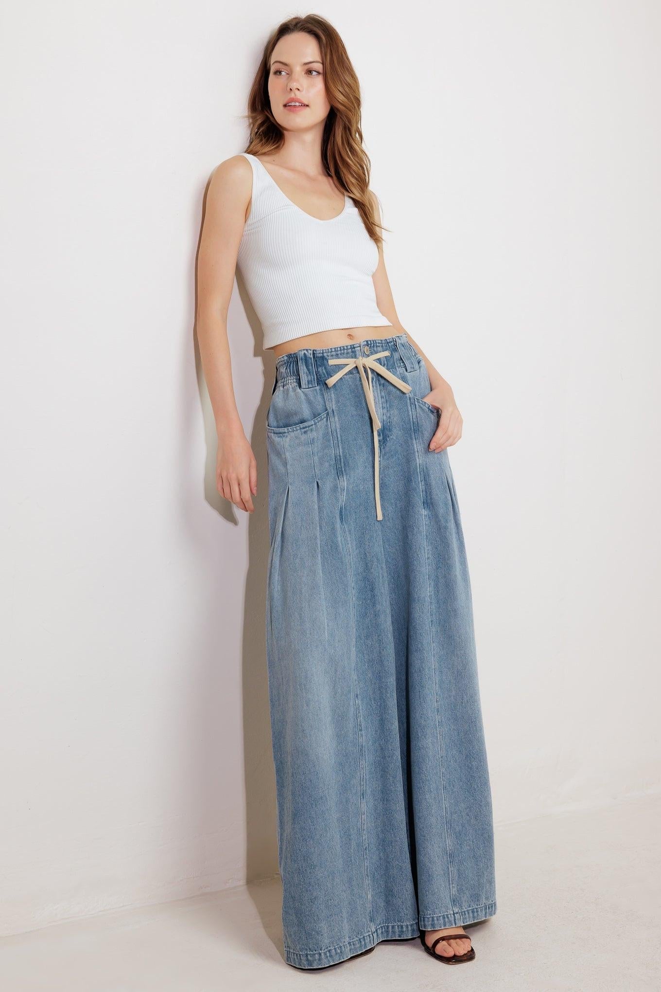 CALM & COLLECTED BLUE DENIM PANTS - - PANTS