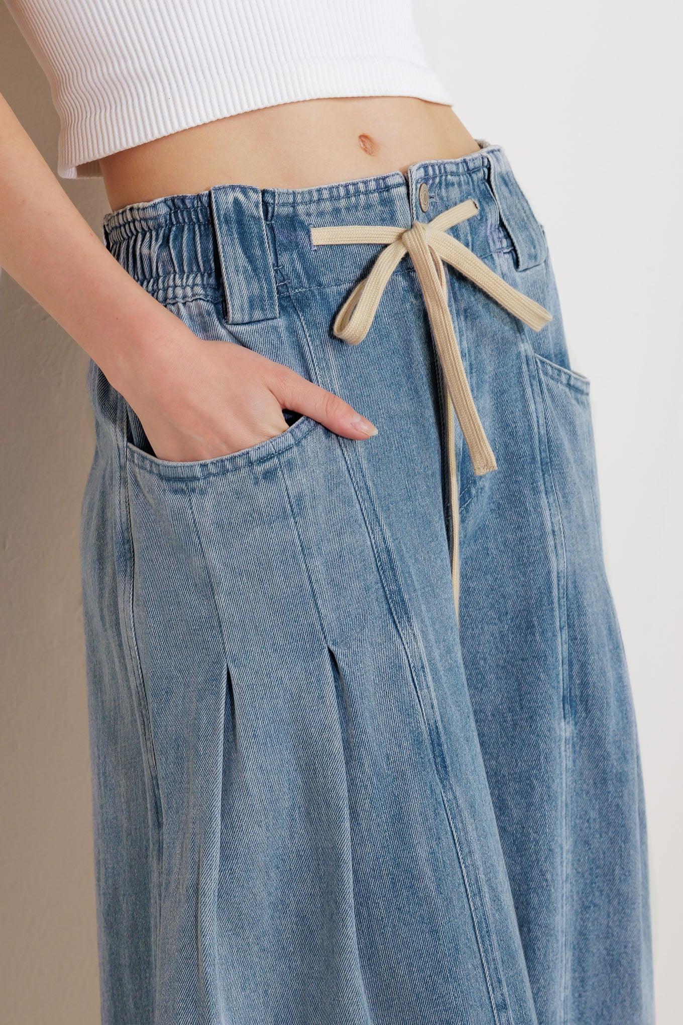 CALM & COLLECTED BLUE DENIM PANTS - - PANTS
