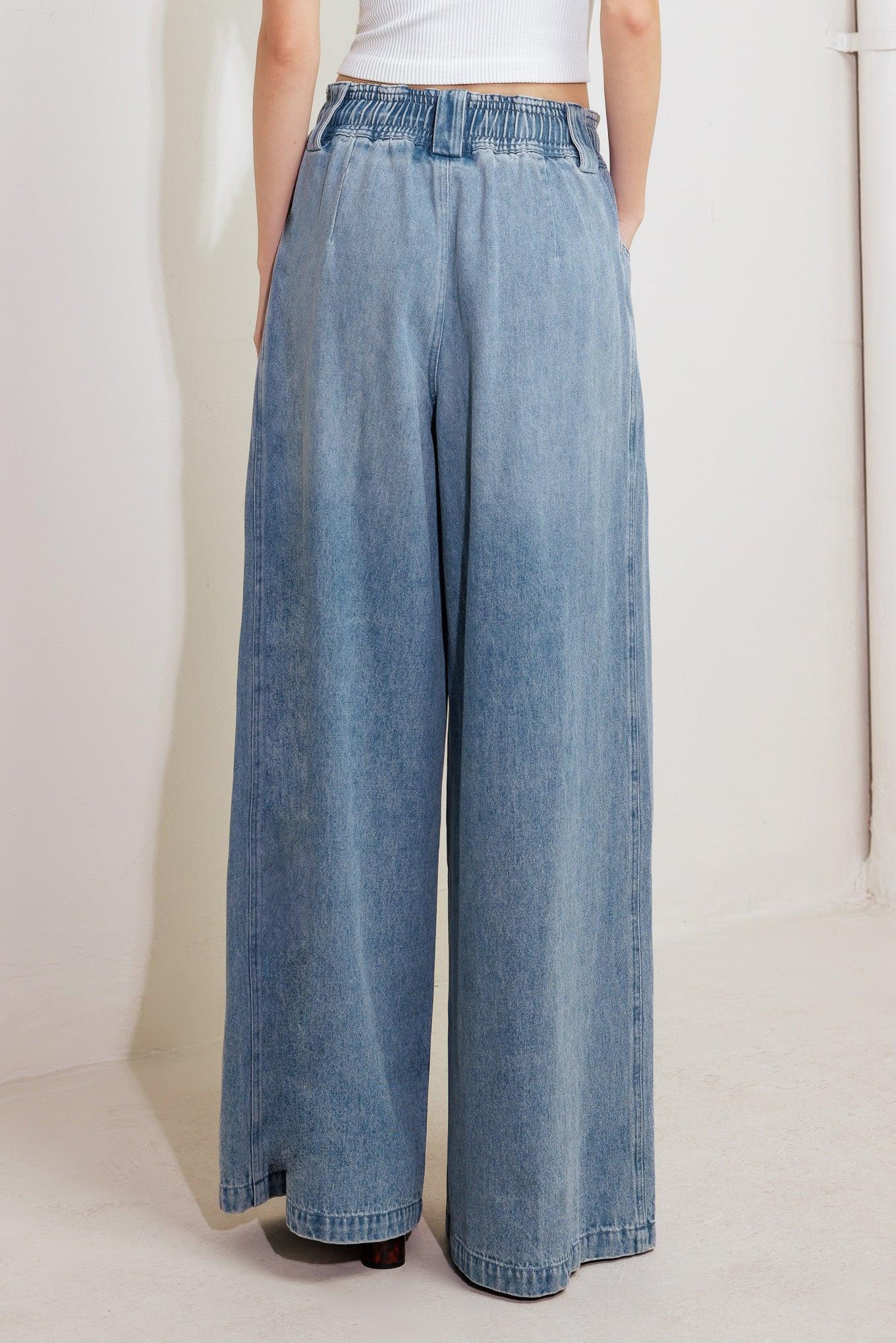 CALM & COLLECTED BLUE DENIM PANTS - - PANTS
