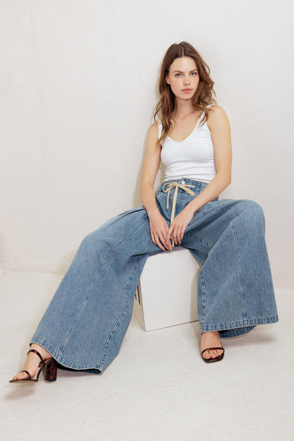 CALM & COLLECTED BLUE DENIM PANTS - - PANTS