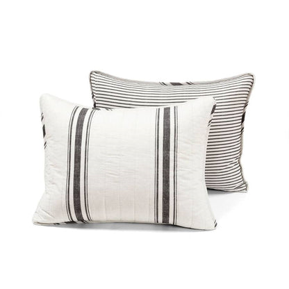 Full/Queen Black Off-White Cream Stripe Reversible Cotton 3-Piece Quilt Set - - Bedroom > Quilts & Blankets