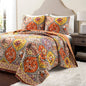 Full/Queen Boho Floral Lightweight Cotton Orange Mauve 3-Piece Quilt Set - - Bedroom > Quilts & Blankets