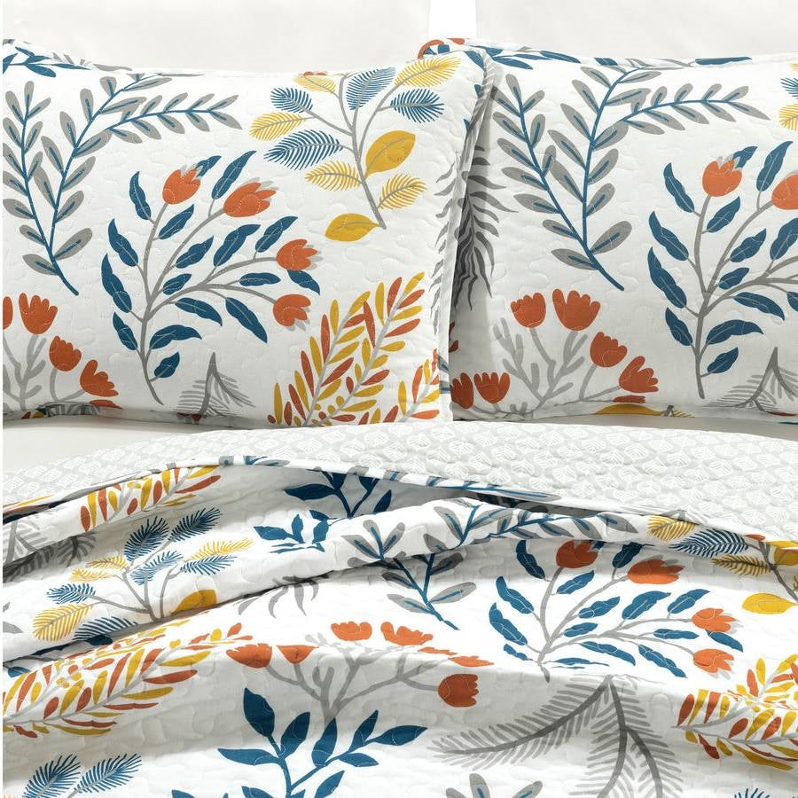 Full/Queen Botanical Bohemian Floral Lightweight 3 Piece Quilt Set - - Bedroom > Quilts & Blankets