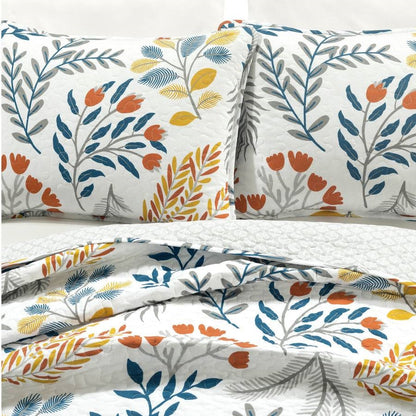 Full/Queen Botanical Bohemian Floral Lightweight 3 Piece Quilt Set - - Bedroom > Quilts & Blankets
