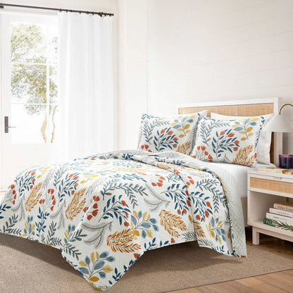 Full/Queen Botanical Bohemian Floral Lightweight 3 Piece Quilt Set - - Bedroom > Quilts & Blankets