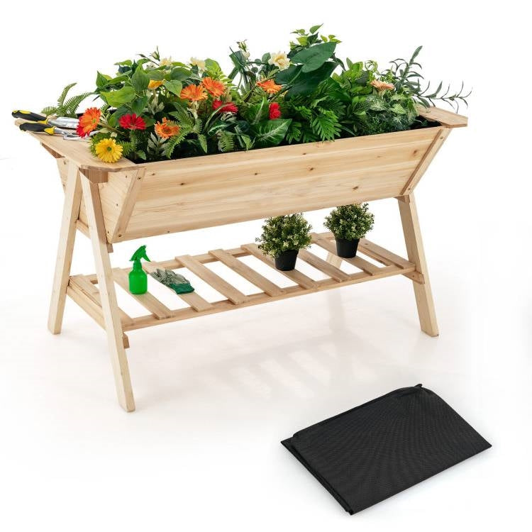 Farmhouse 2 Tier Large Outdoor Natural Wooden 5-ft Raised Garden Bed Planter Box - - Outdoor > Gardening > Planters