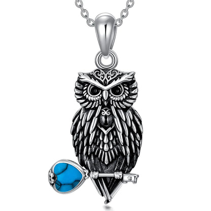 ROMANTICWORK Owl Necklace Sterling Silver Turquoise Owl Pendant Jewellery Mothers Day Birthday Gifts for Women Men Kia Day Design