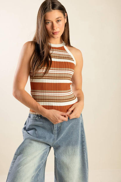 ANYTIME NOW SWEATER KNIT TOP - RUST TAUPE - SWEATERS