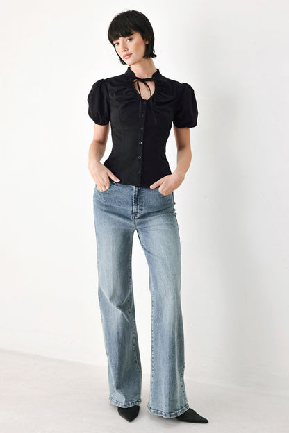 WHITE ROSE DAYDREAM WOVEN TOP - - TOPS