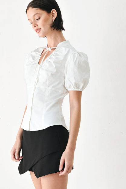 WHITE ROSE DAYDREAM WOVEN TOP - - TOPS
