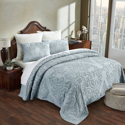 Full Size 100-Percent Cotton Chenille 3-Piece Coverlet Bedspread Set in Blue- HomePacific- {{Product type}}