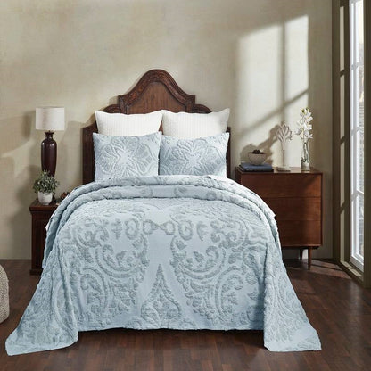 Full Size 100-Percent Cotton Chenille 3-Piece Coverlet Bedspread Set in Blue- HomePacific- {{Product type}}