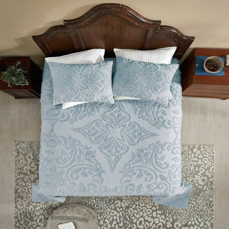 Full Size 100-Percent Cotton Chenille 3-Piece Coverlet Bedspread Set in Blue- HomePacific- {{Product type}}