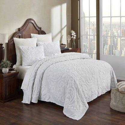 Full Size 100-Percent Cotton Chenille 3-Piece Coverlet Bedspread Set in White- HomePacific- {{Product type}}