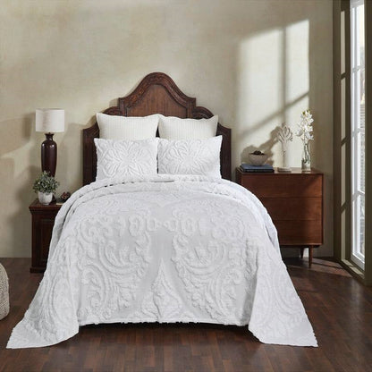 Full Size 100-Percent Cotton Chenille 3-Piece Coverlet Bedspread Set in White- HomePacific- {{Product type}}
