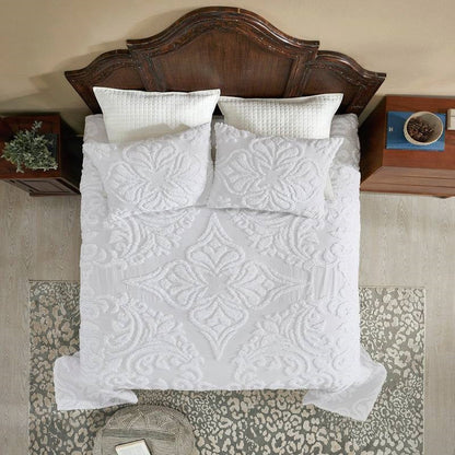 Full Size 100-Percent Cotton Chenille 3-Piece Coverlet Bedspread Set in White- HomePacific- {{Product type}}