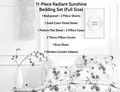 DaDa Bedding Sunshine Yellow Hummingbird Floral Bed in a Bag Set - Full - Bedspreads