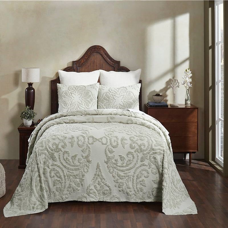 Full Size 100-Percent Cotton Chenille 3-Piece Coverlet Bedspread Set in Sage- HomePacific- {{Product type}}