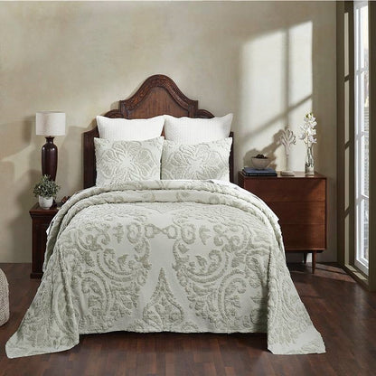 Full Size 100-Percent Cotton Chenille 3-Piece Coverlet Bedspread Set in Sage- HomePacific- {{Product type}}
