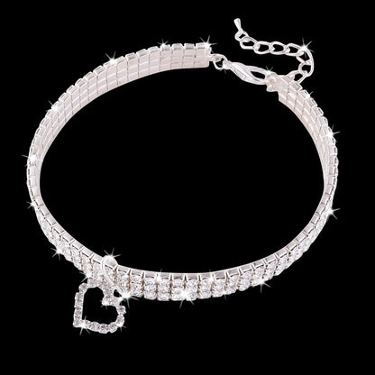 Heart-Shaped Rhinestone Pet Collar White Large