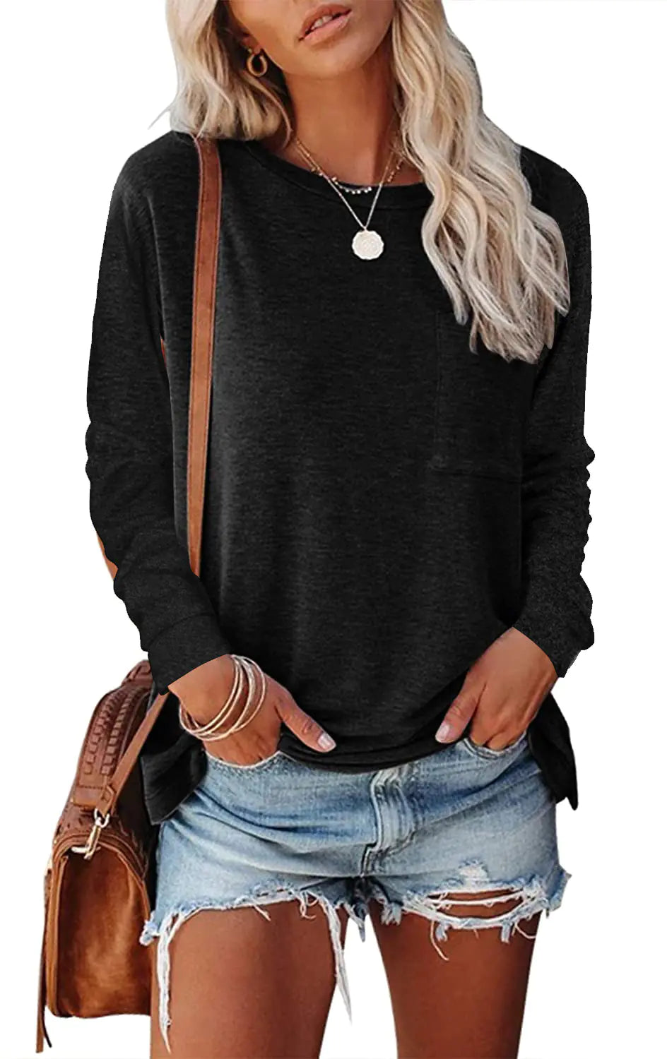Pocket Split Long-sleeved Casual T-shirt Kia Day Design