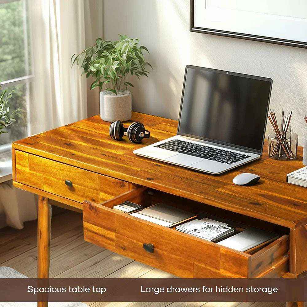 Acacia Lagom 48" Solid Wood Work Desk with Drawers for Functional Home Office - - Table