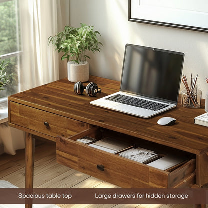 Acacia Lagom 48" Solid Wood Work Desk with Drawers for Functional Home Office - - Table