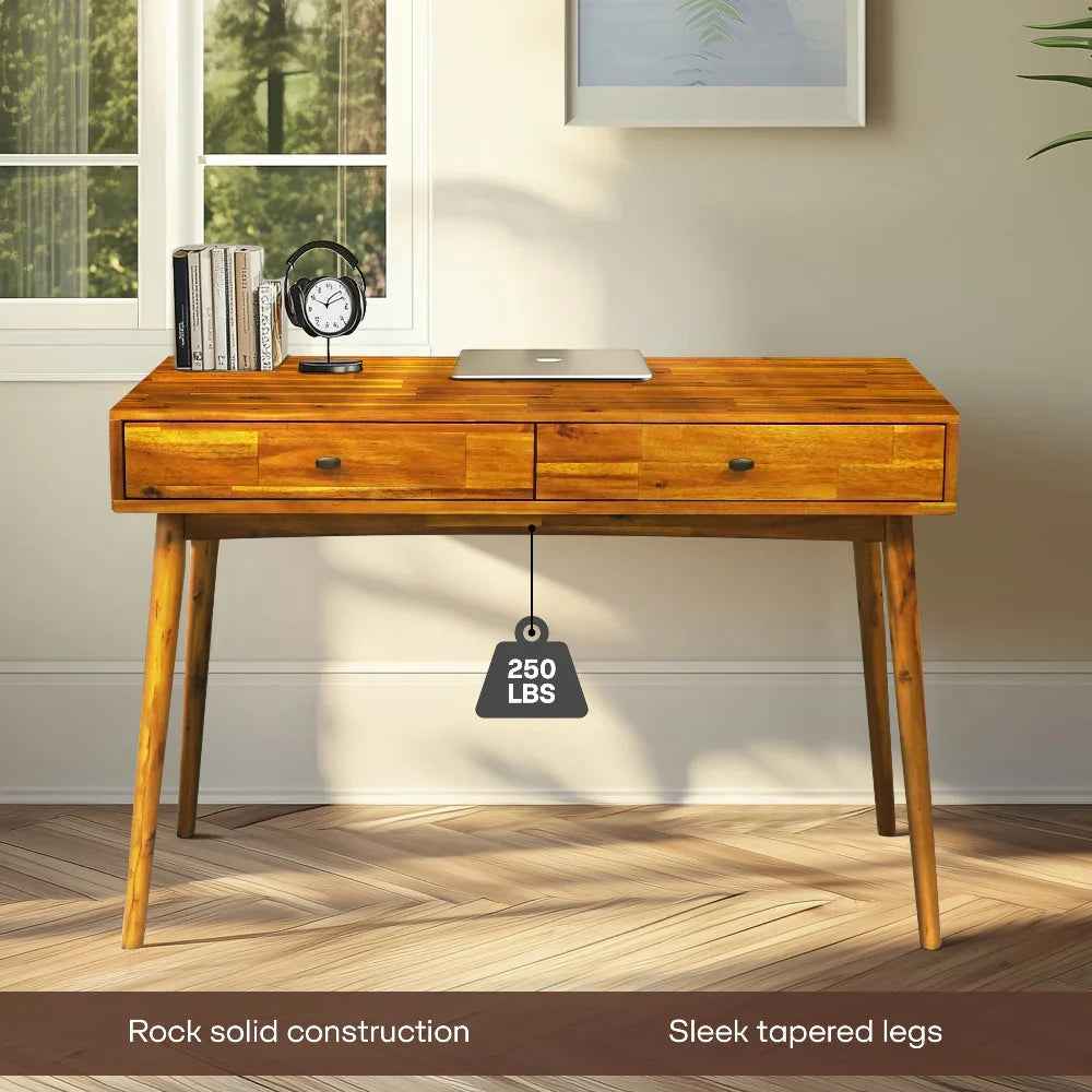 Acacia Lagom 48" Solid Wood Work Desk with Drawers for Functional Home Office - - Table
