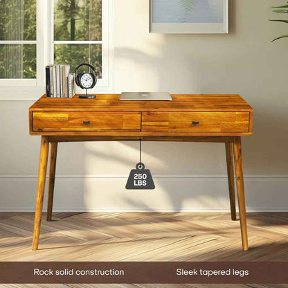 Acacia Lagom 48" Solid Wood Work Desk with Drawers for Functional Home Office - - Table