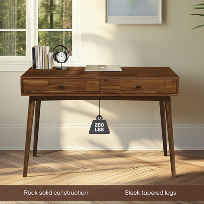Acacia Lagom 48" Solid Wood Work Desk with Drawers for Functional Home Office - - Table