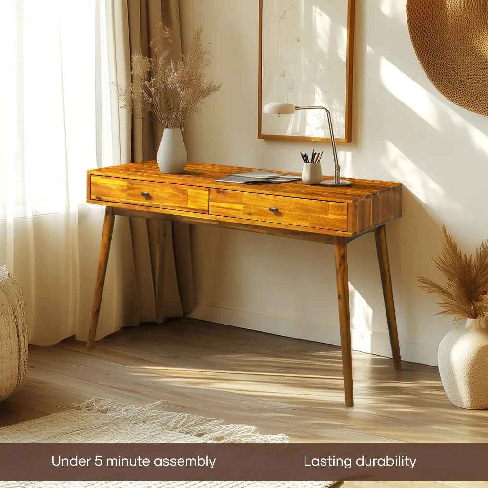 Acacia Lagom 48" Solid Wood Work Desk with Drawers for Functional Home Office - - Table
