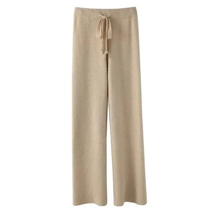 Vintage Casual Knitted Wide Leg Pants light beige Extra Large