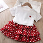 Girls Short Sleeve Polka Dot Skirt Set red white 6