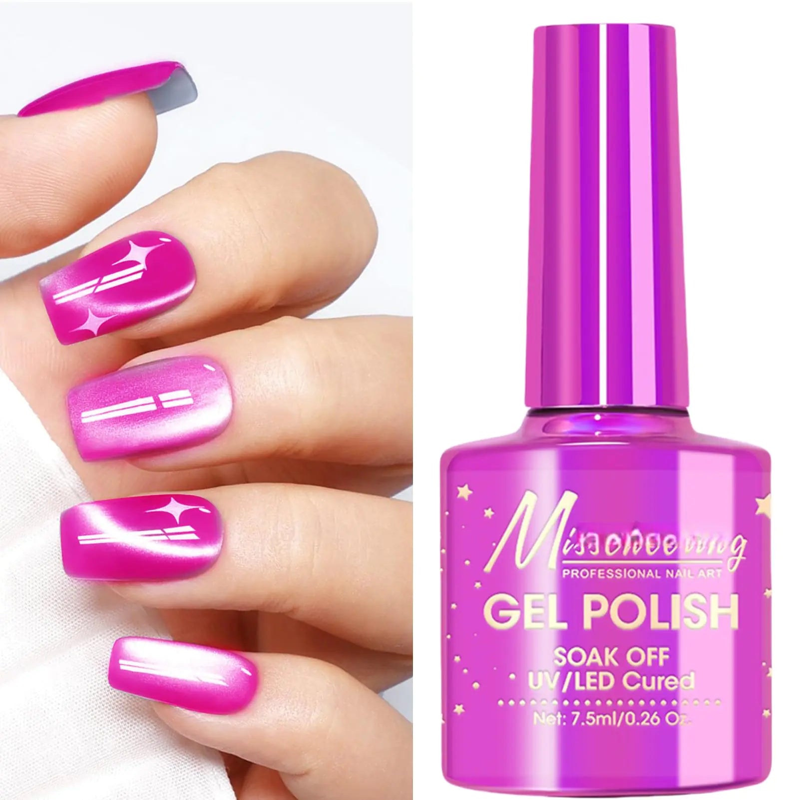 Hot Pink Jelly Cat Eye Gel Nail Polish - Hot Pink 0.26 Fl Oz (Pack of 1) - gel polish