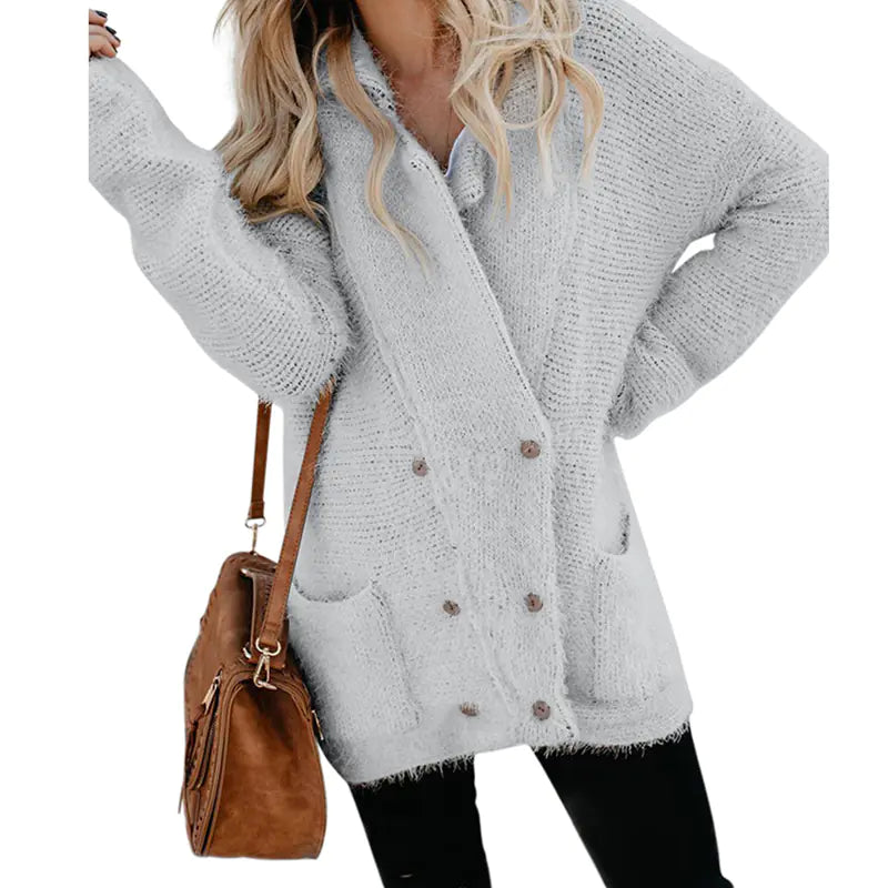 Women's Knitted Sweater with Double Buttons - Kia Day Design