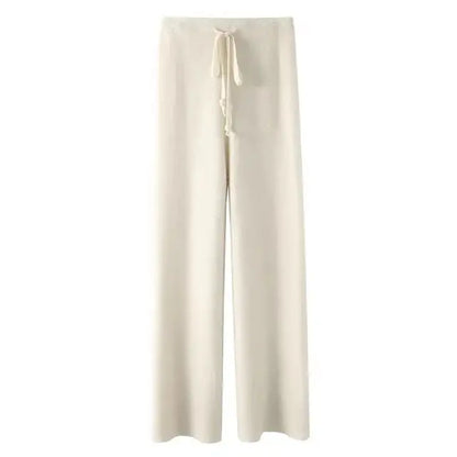 Vintage Casual Knitted Wide Leg Pants White Medium