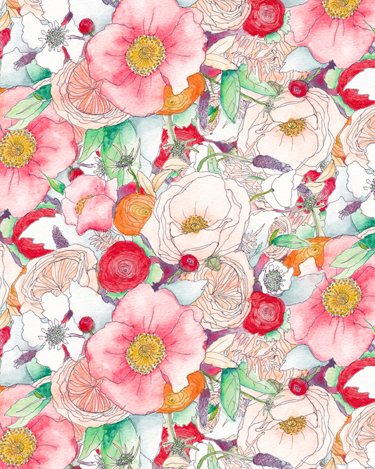 Floral Reverie Wallpaper Red - LUXE Peel & Stick - Wallpaper