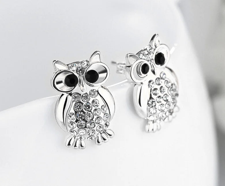 Fashion Owl Crystal Stud Earrings Kia Day Design