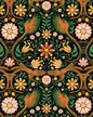Folkie Birdie Wallpaper, black, orange and green- Samantha Santana Creative- {{Product type}}