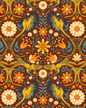 Folkie Birdie Wallpaper, rust, marigold and blue- Samantha Santana Creative- {{Product type}}