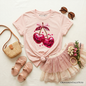 Kids Sequin Pink Cherry Heart Valentine T-Shirt, Mood for Love Coquette Tee for Youth Girls - Light Pink - Kid's T-Shirts